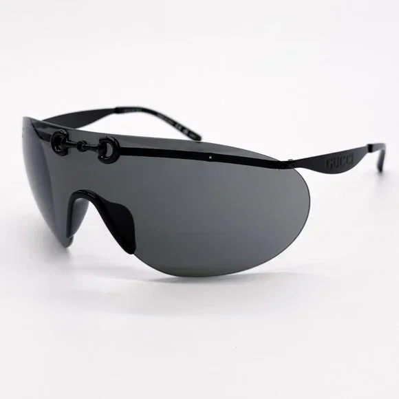NEW AUTHENTIC GUCCI GG1656S 001, BLACK METAL OVERSIZED MASK SUNGLASSES G…